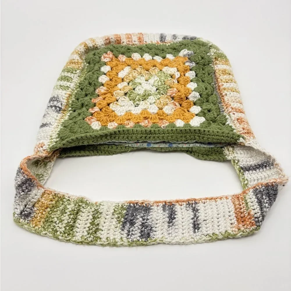 Handcrafted vintage granny Multicolor Crochet Shoulder Bag